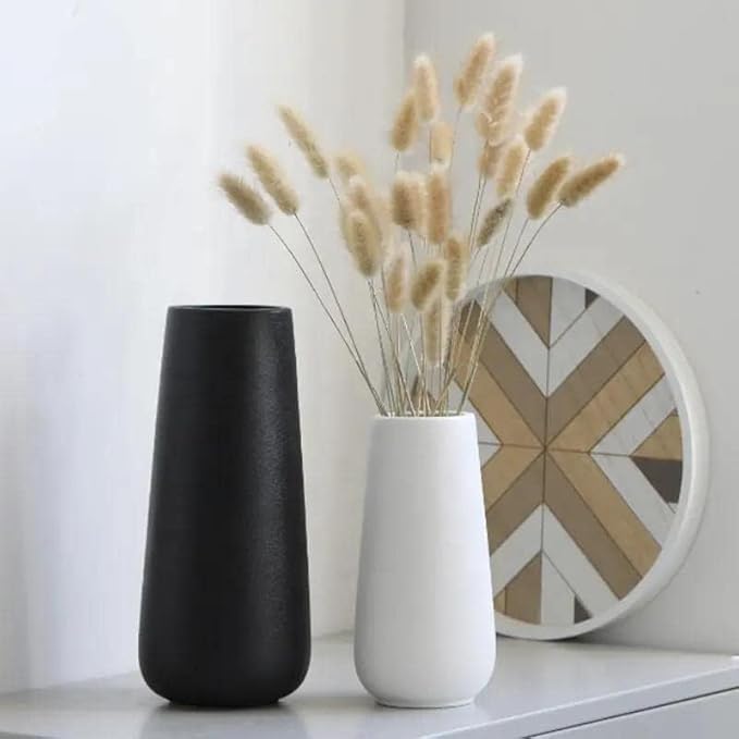 12 Inch Tall Premium Quality Ceramic Vase | Flower Vase for Home Decor | Farmhouse Decor, Desk Decor, Modern Decor, Aesthetic Room Decor, Black Vase for Bohemian Decor, Pampas Vase, Black