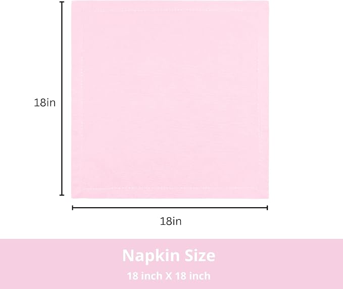 PurpleEssences Set of 12 Hemstitch Cloth Dinner Napkins 100% Cotton - Soft Durable Washable - Ideal for Wedding Spring Easter Summer - Perfect Everyday Use Table Linen 18x18 - Blush Pink