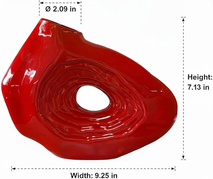 Sunddo Red Ceramic Vase, 7 Inch Small Boho Style Decorative Vases for Flowers, Donut Modern Flower Vase for Home Decor, Art Nordic Aesthetic Vases, Living Room, Desk Decor
