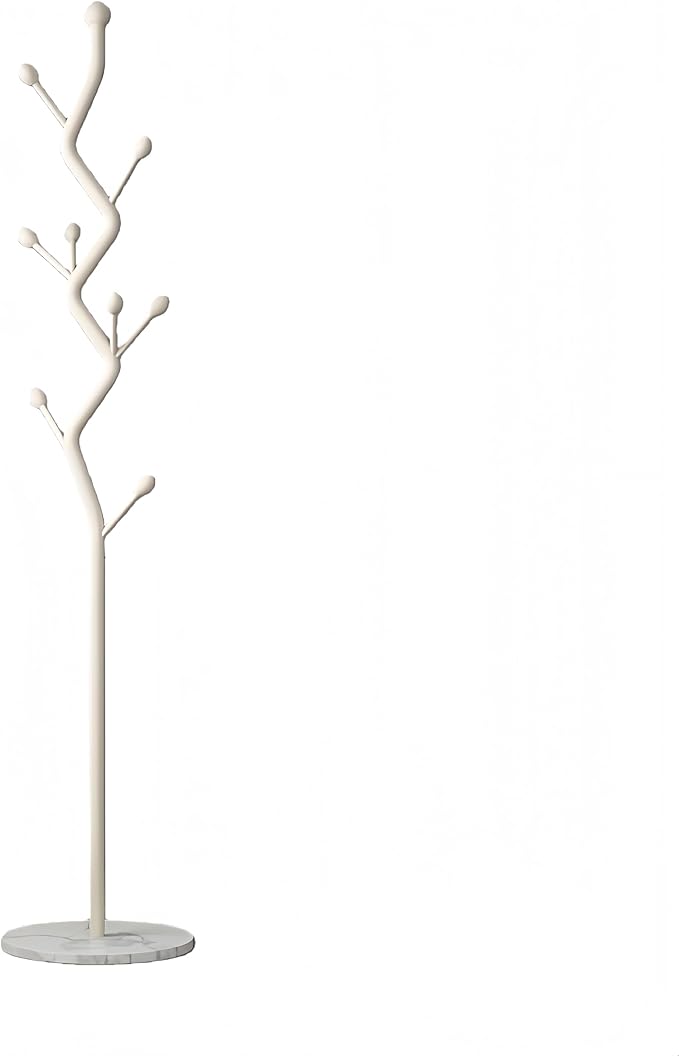 Modern Freestanding Coat Rack, Tree-Shaped Metal Hall Tree with 8 Hooks & Marble Base, Sturdy Entryway Organizer for Coats, Hats, Scarves, Purses, Ideal for Bedroom, Hallway, Office(White)