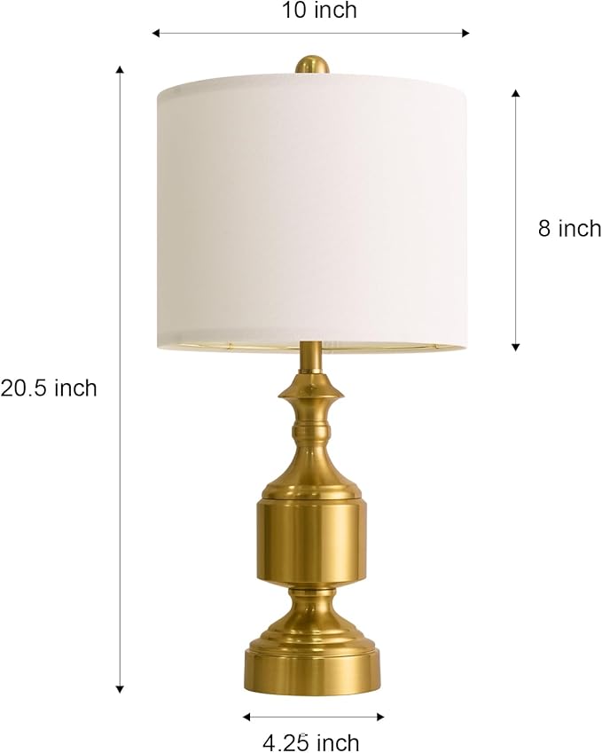 BOBOMOMO Gold Table Lamps Set of 2-20.5" Modern Metal Bedside Lamps for Nightstand, Mid-Century Night Stand Lamps with Linen Shade, Small Lamps for Bedroom Side Table & Home Office