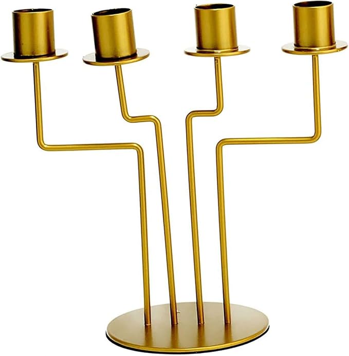 Efavormart 2 Pack | 4 Arm 8" Gold Metal Geometric Taper Candle Candelabra Holder Centerpiece for Weddings Birthday Parties