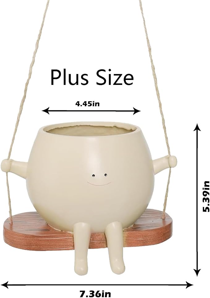 7.36" Plus Size Swing Face Planter Pot Hanging, Cute Flower Head Planters for Indoor/Outdoor Plants,Succulent Pots for String of Pearls, Ideal Gift for Mother and Teacher Appreciation