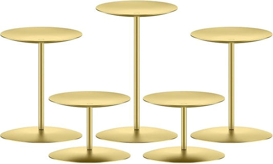 smtyle Gold Candle Holder for Pillar Candles Set of 5 Plate Centerpiece for Table or Floor with Iron