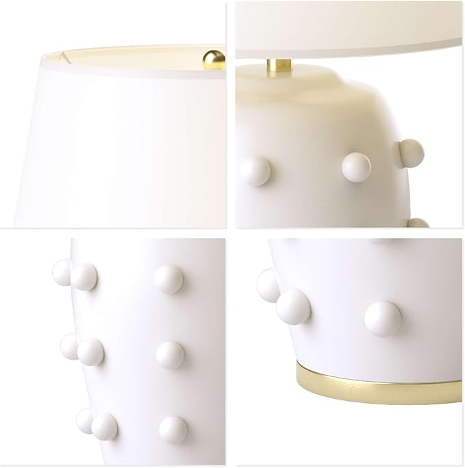 Modern Ceramic Linden Table Lamp - 26" White Ball Farmhouse Design, Classic Table Lamp Pottery Tapered Drum Shade for Living Room, Bedroom, Office, and Home （White）