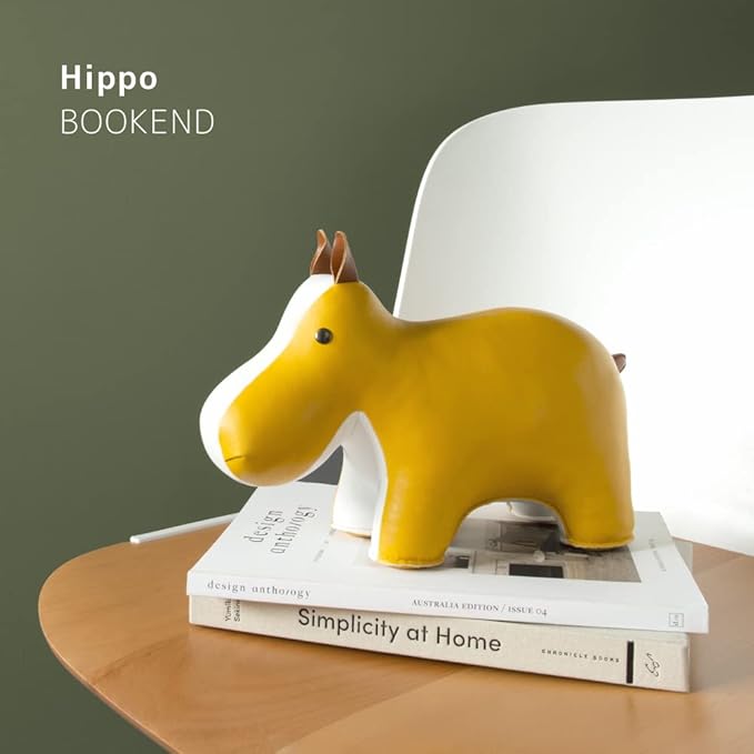 Zuny, Classic Series Bookend Ochre Yellow for Shelves, Office Decorative- Hippo