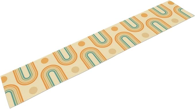 Mid Century Modern Table Runner, Colorful Rainbow Neutral Groovy Curved Sun Table Runner for Kitchen Dining Home Party Birthday Party Decor, 13x90 Inch