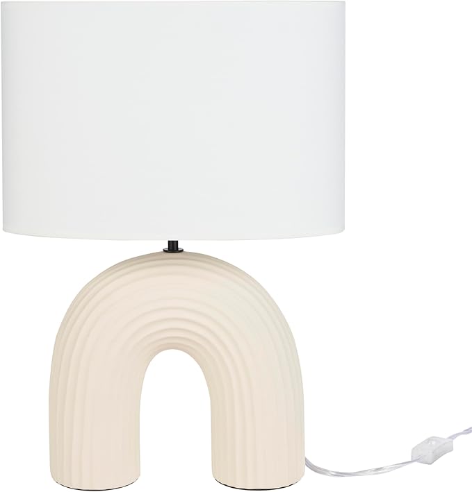 Nourison Home 21" Off White Textured Arch Table Lamp for Bedroom, Living Room, Console, Entryway