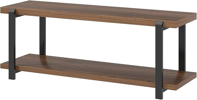FOLUBAN Entryway Bench with Shoe Storage, Modern End of Bed Bench, Wood and Metal Entry Bench for Hallway Front Door Entrance, Industrial Indoor Bench for Bedroom Living Room, Rustic Walnut, 47 Inch