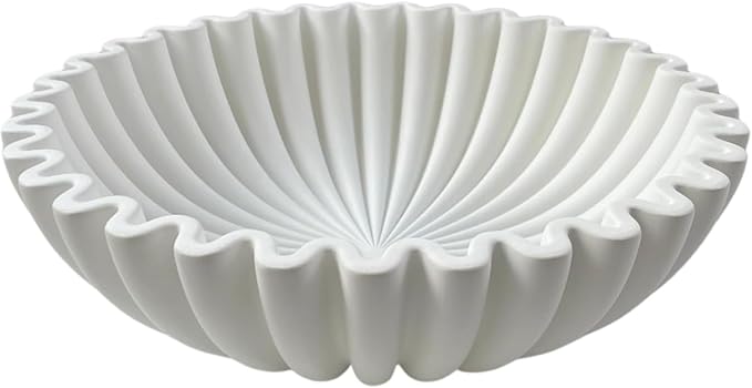 Hand-Poured Solid Concrete Decorative Bowl - Scalloped Ruffle Large Fruit Bowl, Organic Modern & Wabi Sabi Centerpiece for Kitchen Counter, Entryway Key Holder, Coffee Table Decor(10" Beige)