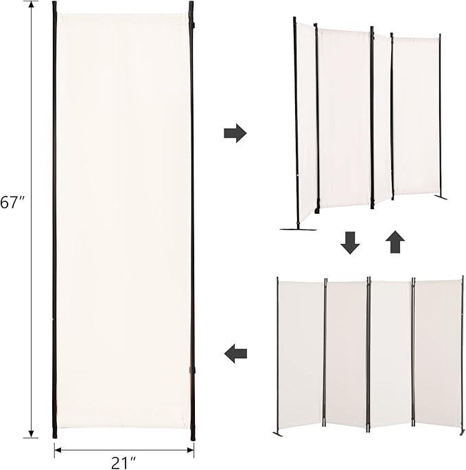 Grezone 4 Panel Folding Privacy Screens, Folding Privacy Screen for Office, Partition Room Separators, Freestanding Room Fabric Panel (White)