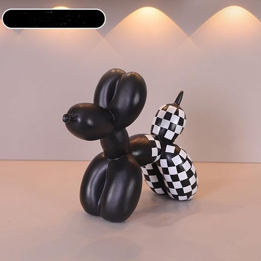 Cute Resin Dog Statue Decorations are Suitable for Modern Desktop Decoration, Home, Bedroom, Living Room, and Office Decoration (A-Checkerboard - Black)