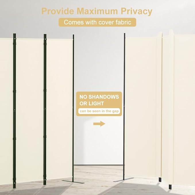 Kokorona 6 Panel Room Divider, 6FT Tall Folding Privacy Screen Wall Dividers, Portable Privacy Screen Freestanding Room Divider for Room Separation, Included - Cover Strips, Beige, 120''W x 72''H