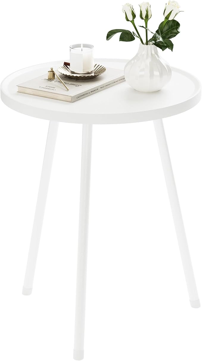 Round Side Table, Small End Table, Drink Table for Couch, Mini Tea Table for Sofa, Modern Accent Nightstand for Small Space, Living Room Bedroom LET521W