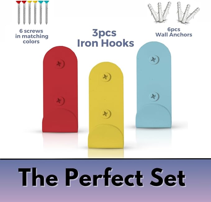 Colourful Heavy-Duty Wall Hooks for Hanging (Set of 3) – Stylish & Sturdy Metal Hooks for Coats, Backpacks, Towels & Bags | Durable and Decorative Wall Hooks for Kids' Rooms & Entryways