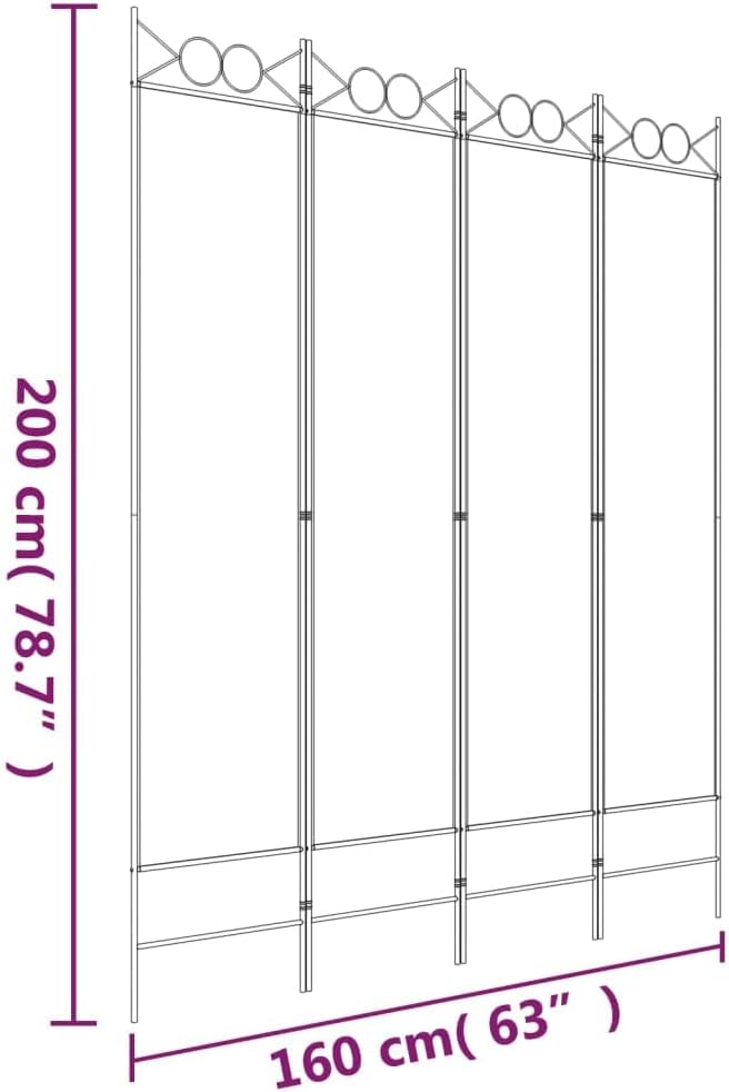 vidaXL 4 Panel Room Divider, Room Divider Privacy Screen Folding 4 Panel, Folding Divider Screen for Home Office, Modern Style, Black Fabric