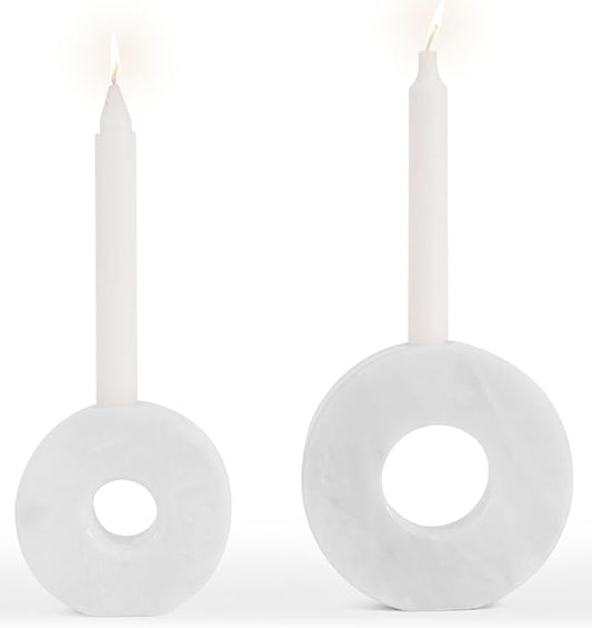 Marble Candle Holder Set of 2 White Taper Candles Holder for Table Decorations, Living Room & Home Decor, Candlestick Holders for Pillar Candles Sticks, Centerpieces & Gifts