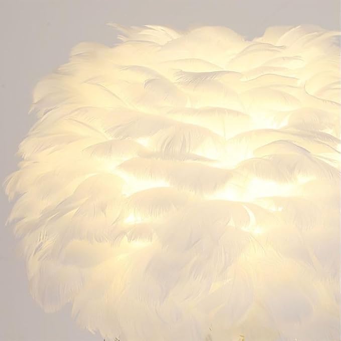 Fandian Feather Table Lamp White with LED Bulb Plug in Feather Night Lights Bedside Lamps for Mother Girlfriend Home Girl Room Wedding Decoration