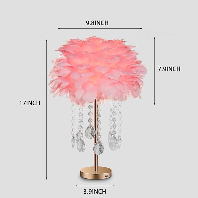 Fandian Bedside Table Feather Lamp Night Light with 3 Color Changing LED Lamp, Plug in Table Lamp for Romantic Girl Mother Bedroom Nursery Desk Decor (Pink)