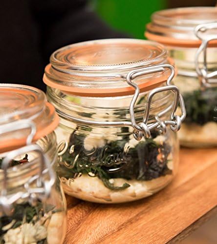 Le Parfait Super Jar 250mL (8oz) French Glass Preserving Jar w/Airtight Rubber Seal & Wire Bail Closure - BPA-Free Canning Jar for Pickles, Fruit, Sauces & Food Storage - Made in France Since 1930 6PK
