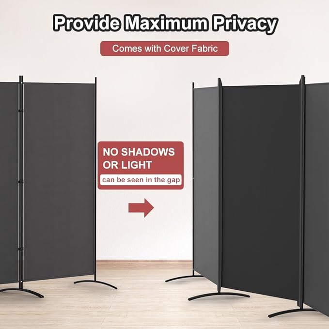 Kokorona 3 Panel Room Divider, 6FT Tall Folding Privacy Screen Wall Dividers, Portable Privacy Screen Freestanding Room Divider for Room Separation, Included - Cover Strips, Grey, 102''W x 71''H