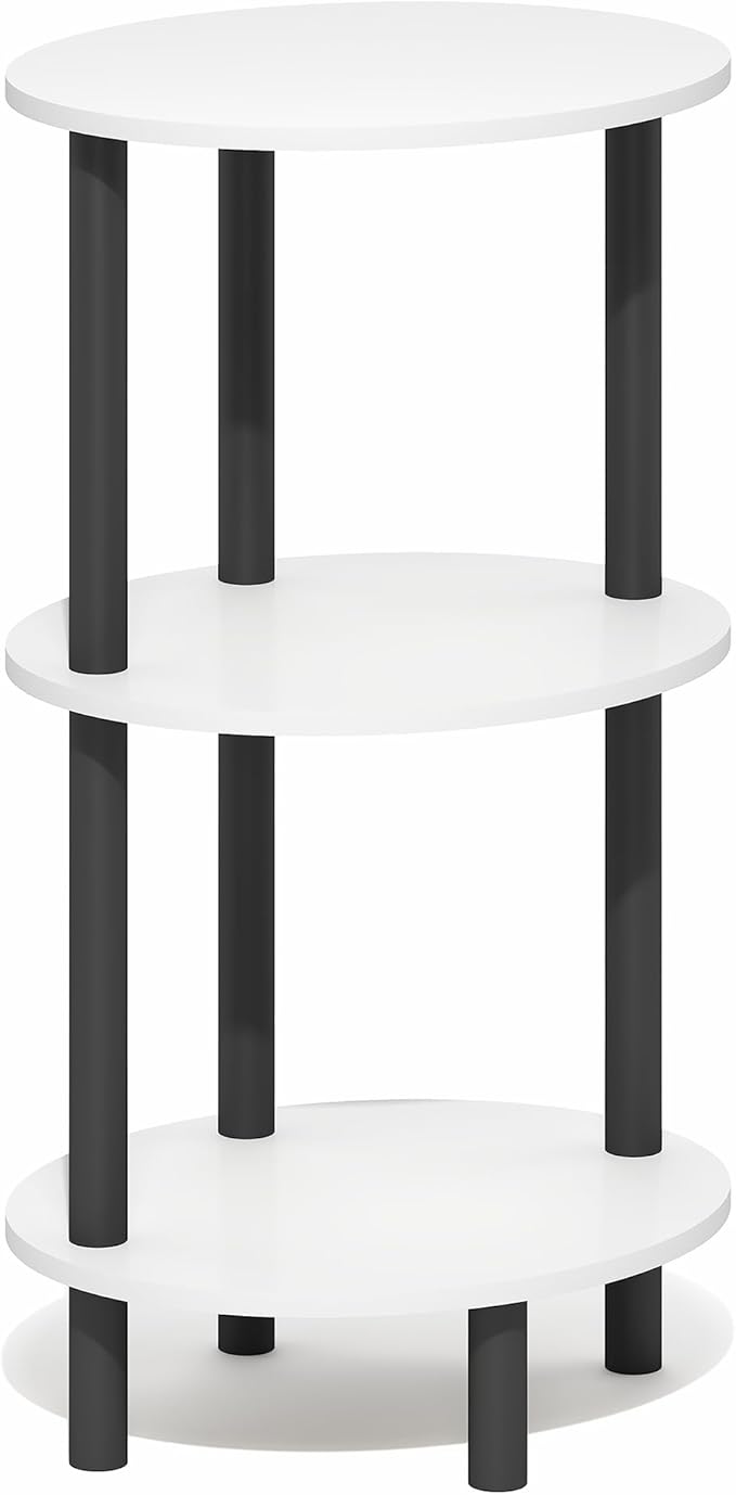 Furinno Turn-N-Tube Side Table, 3-Tier Oval End Table, Night Stand, Bedside Table, for Living Room, Bedroom, White/Black