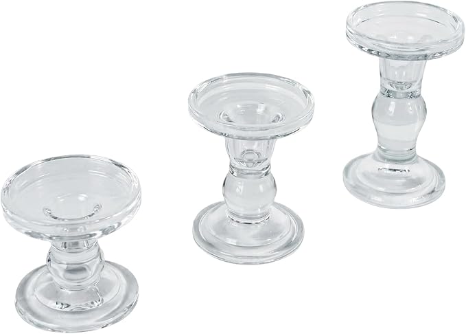 DreamsEden Clear Glass Candle Holders Set of 3, Crystal Transparent Taper Candle Holder for Pillar Taper Tea Lights, Modern Table Centerpiece Decor for Dining Room Living Room Wedding Party Decoration