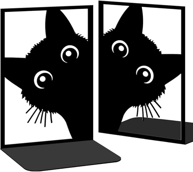 2 Pieces Metal Bookends for Shelves Cute Cat Bookends Decorative Heavy Duty Book Ends for Heavy Books Unique Cat Lover Gifts Book Ends for Home Office 4.7"x3.5"x7"