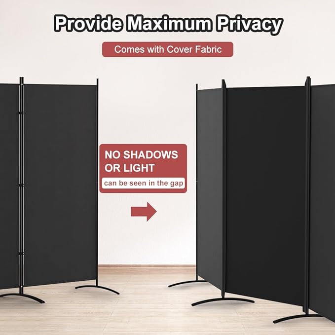 Kokorona 3 Panel Room Divider, 6FT Tall Folding Privacy Screen Wall Dividers, Portable Privacy Screen Freestanding Room Divider for Room Separation, Included - Cover Strips, Black, 102''W x 71''H