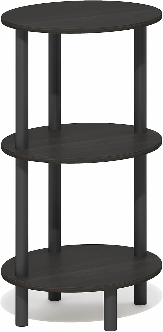 Furinno Turn-N-Tube Side Table, 3-Tier Oval End Table, Night Stand, Bedside Table, for Living Room, Bedroom, Espresso/Black
