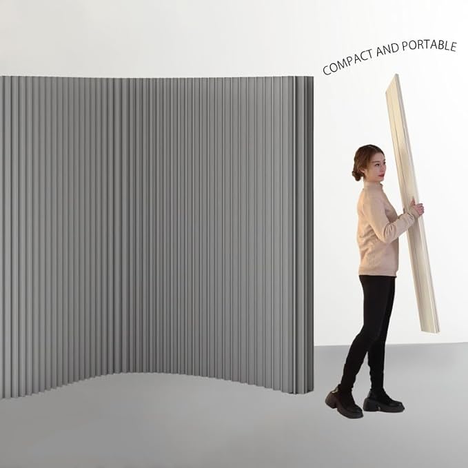 Portable Paper Room Divider Wall, Enterprise Office Retractable Temporary Partition Wall, Indoor Folding Rooling Privacy Screen for Room Separation, Grey