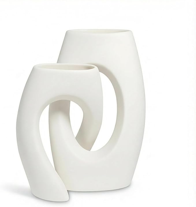 Ceramic Vase Set of 2, Minimalist Neutral Clay Vases for Modern Home Decor, Aesthetic Decorative Centerpieces for Living Room, Bedroom, or Entryway