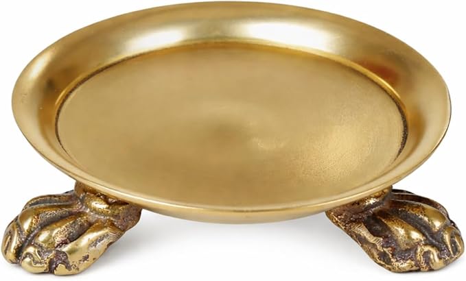 Round Clawfoot Dish, Vintage Gold Pedestal Candle Holder and Jewelry Tray for Rings, Perfume, Vanity and Home Decor