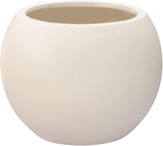 Marlo Fiberstone Round Planter (8.5" Pot Opening x 12.6" D x 9.8" H) Smooth Finishes, Lightweight, Durable, UV Resistant, Modern Minimalist Home Decor, Indoor Outdoor Pot (S, Cream White)