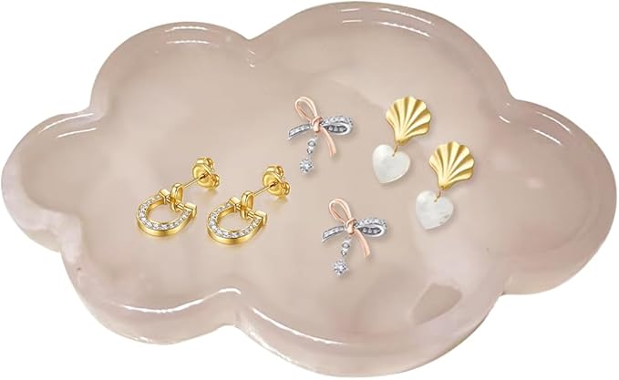 Natural Marble Tray Cloud Shape Vanity Trays, Jewelry Trays Holder Dish for Bathroom Countertop Home Decor Gift Pink