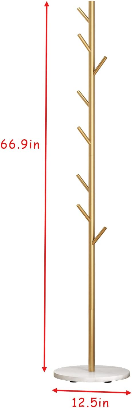 DOORXIFO Gold Coat Racks, Metal Coat Rack Freestanding with Hooks, Entryway Coat Rack Stand, Coat Racks with Marble Base, Coat Tree for Hanging Clothes, Hats, Bags