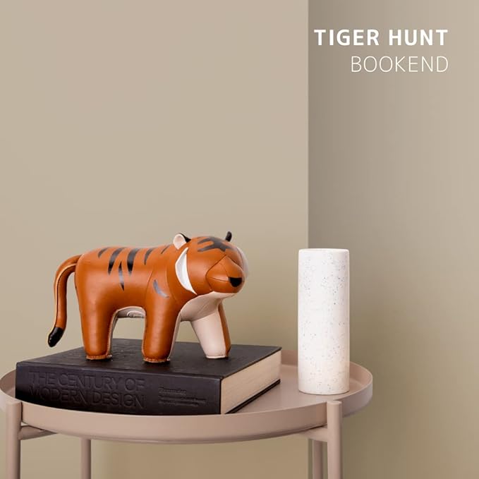 zuny, Gaze Series Bookend Tan for Shelves, Office Decorative- Tiger Hunt