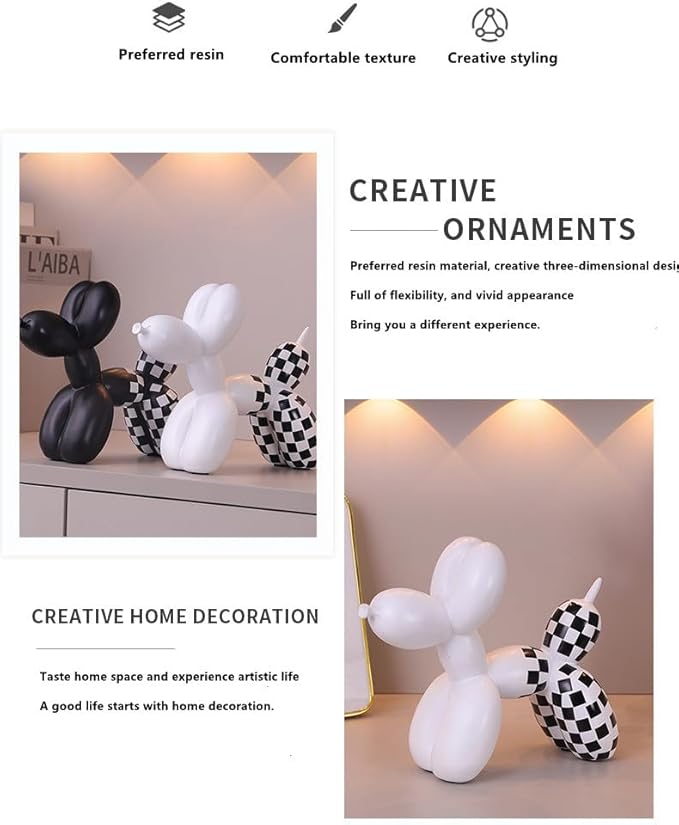 Cute Resin Dog Statue Decorations are Suitable for Modern Desktop Decoration, Home, Bedroom, Living Room, and Office Decoration (A-Checkerboard - Black)
