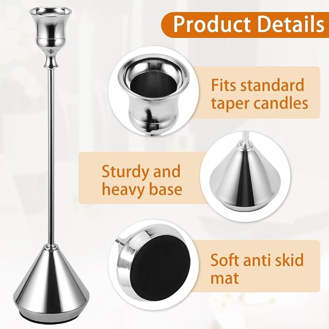 Elegant Vintage Silver Candlestick Holders, Set of 3 Taper Candle Holders with Weighted Base for Wedding, Dining Table, Holiday Decor