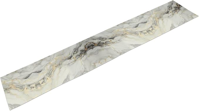 Marble Table Runner, Luxury Gold Grey Stone Textured Abstract Art Print Table Runner for Modern Kitchen Dining Cafe Home Decor, 13x90 Inch