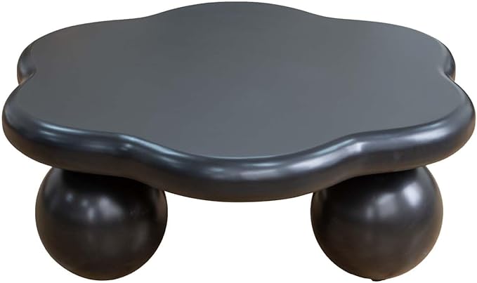 35" Modern Coffee Table Petal Shape Low Center Table Cute Irregular Indoor Tea Table with 3 Ball Legs for Living Room Apartment