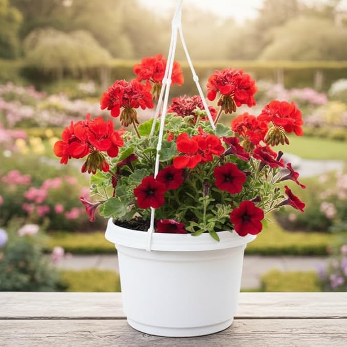 Plastic Flower Pot with Hanger, 7 inch, White Granite, 5 Pack, Plastic Flower Pot, seedlings, Nursery, Colorful Flower Planter, Seed Starting Pot with Hanger