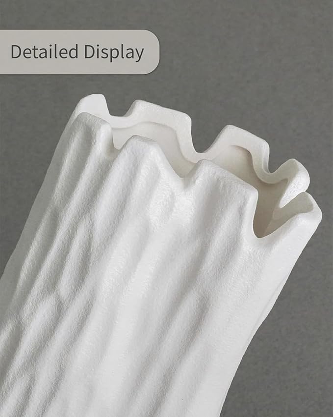 7.5 Inch White Ceramic Vase, Organic Nature Shape, OOSTONEE Boho Nordic Modern Style Small Flower Vase, Shelf, Home, Living Room, Coffee Table Centerpiece, Ceramic vases for Home Decor