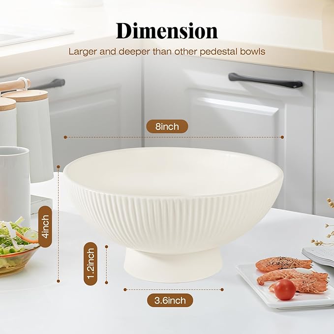 Decorative Bowl 8 Inch Fruit Bowl for Kitchen Counter Modern Pedestal Footed Centerpiece Bowl for Coffee Table & Home Decor Fall Catch-All Bowl for Key, Candy, White