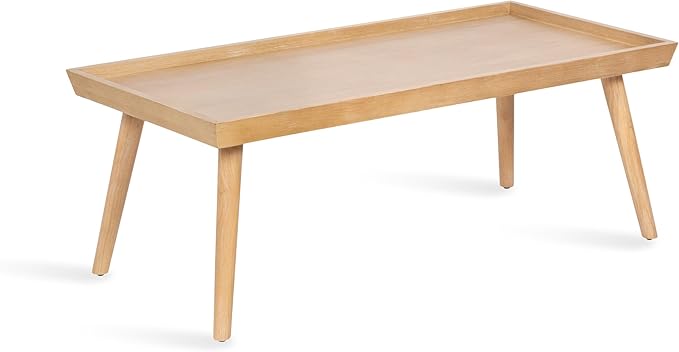 Kate and Laurel Eastmont Rectangle Wood Coffee Table; 46 x 22 x 17; Light Natural; Large Mid-Century Wooden Living Room Table with Stylish Tapered Legs and Adjustable Feet