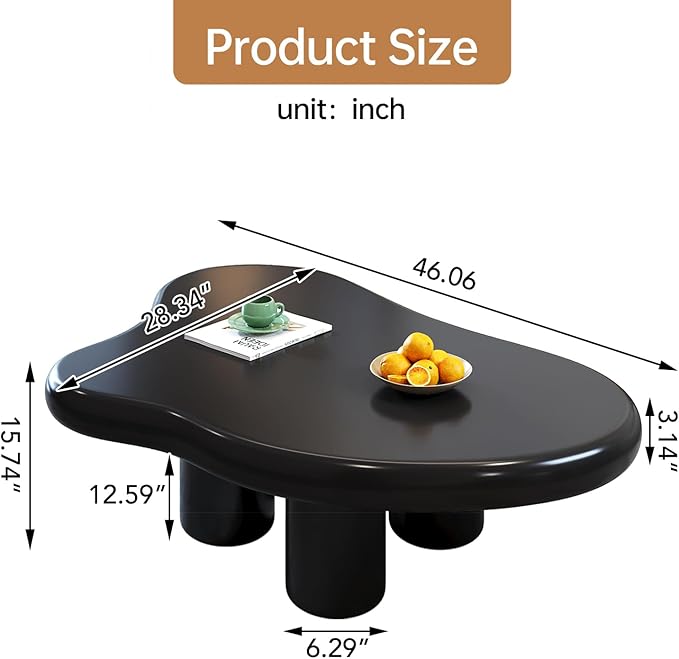 Guyii Cloud Coffee Table, Cute End Table, Modern Coffee Table, Black Cartoon Coffee Tables, Irregular Indoor Tea Table for Living Room with 4 Legs, 46.06"