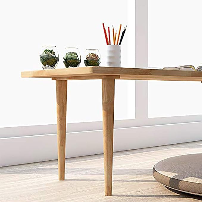 WoodShine Mid Century Modern Mini-Swing Wooden Coffee/Tea Table, Japanese Accent Floor Desk, Real Solid Wood Cafe Table with Storage for Home Living Room,Office, Length of 47.25 inches,Natural