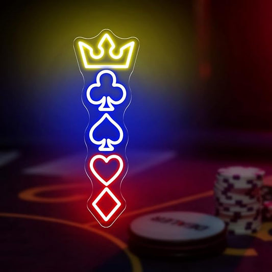 Poker Neon Sign, Casino Playing Cards LED Neon Light for Wall Decor, Dimmable USB Powered Vegas Style Neon Sign for Poker Room Game Room Man Cave Bar Gaming Setup Gift for Men, 17.7x5.9"