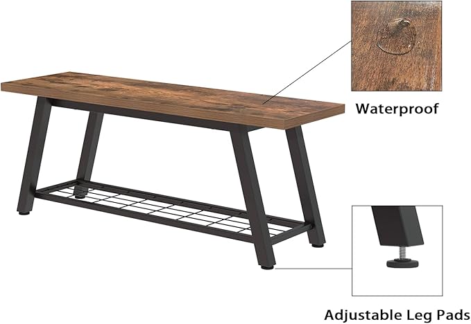 Oastreeful Storage Bench Industrial Rustic Wooden and Metal Entryway Shoe Boots Storage Rack Long Bench Seat for Hallway Bedroom Retro Brown Farmhouse Style