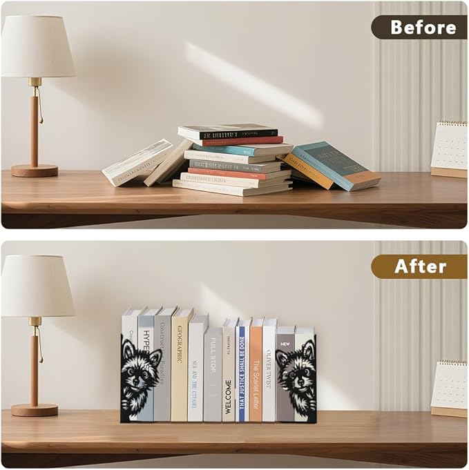 2Pcs Metal Bookends Black Heavy Duty Book Shelf Holders Raccoon Decorative Book Ends Used on Desk for Back to School Office Home Library Small Large Heavy Books